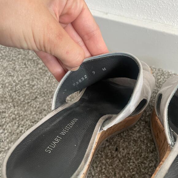 Stuart Weitzman Sandals Wedges Women 9 Gray Suede Cork Ultra High Coastal Resort - Picture 7 of 8